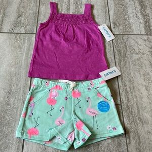 Carter’s pair of pink sleeveless strap top/green short/2pockets 2t/2A for girls